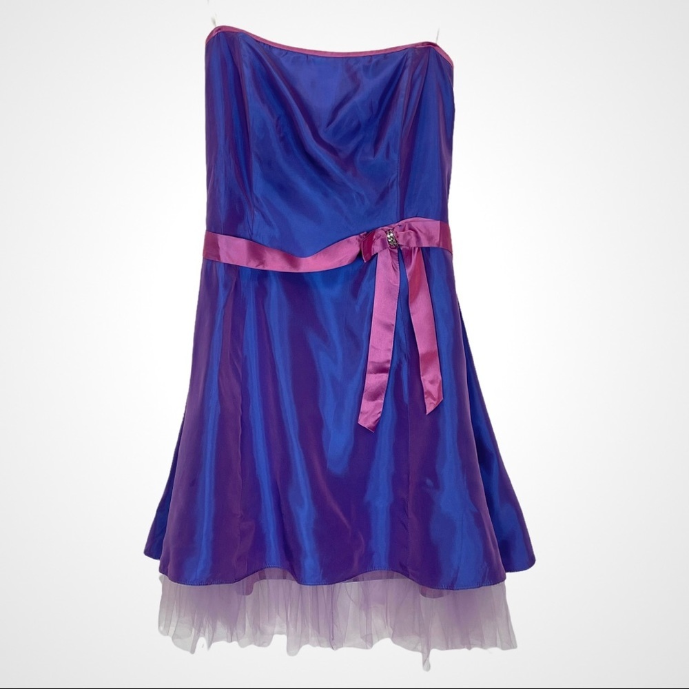 Vintage Y2K Iridescent Dress Tulle Lace-Up Corset Strapless Prom Dance Party Bow